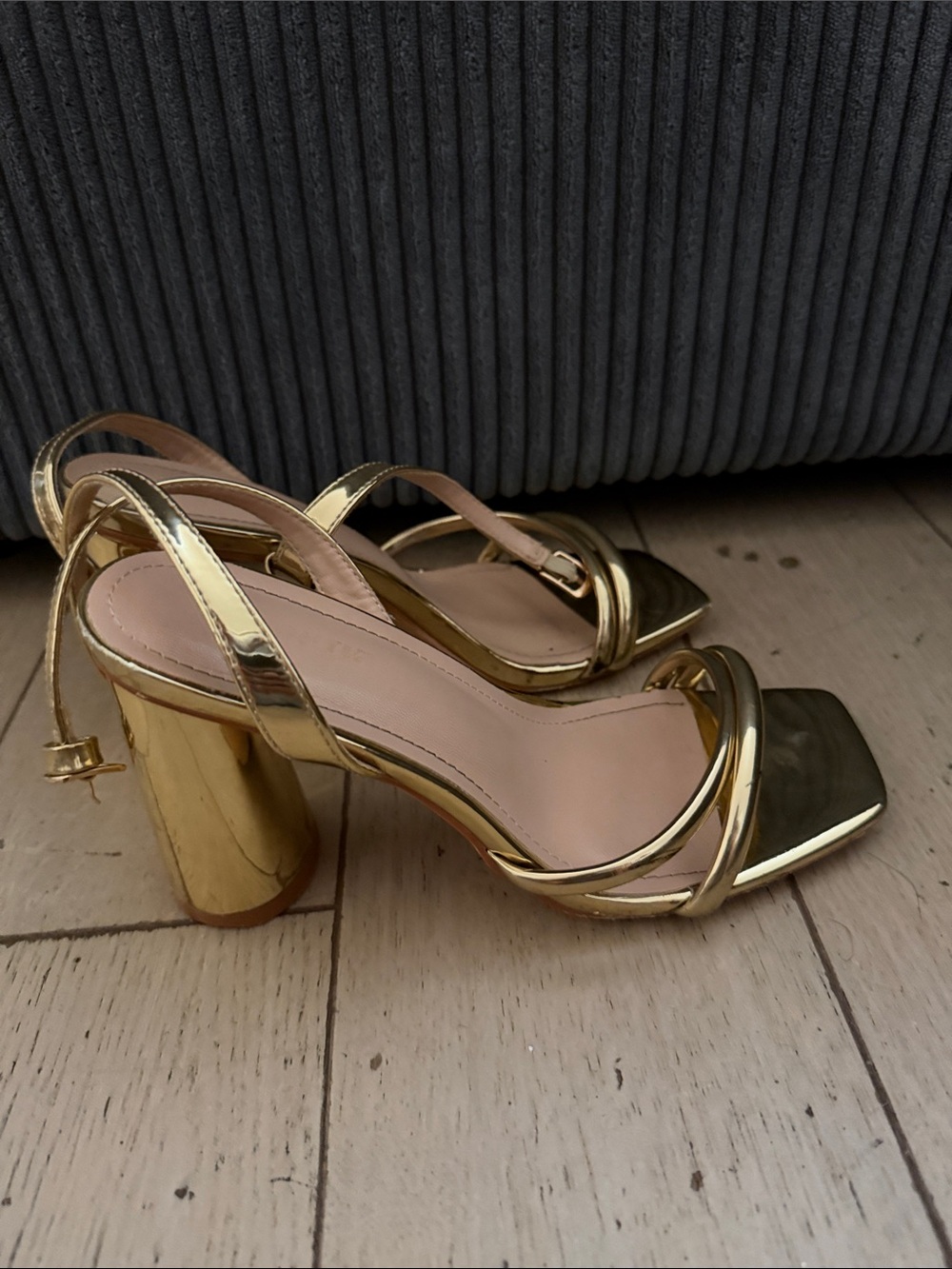 Gold Strappy High Heel Sandals - Women's Elegant Evening Shoes - Picture 4 of 4